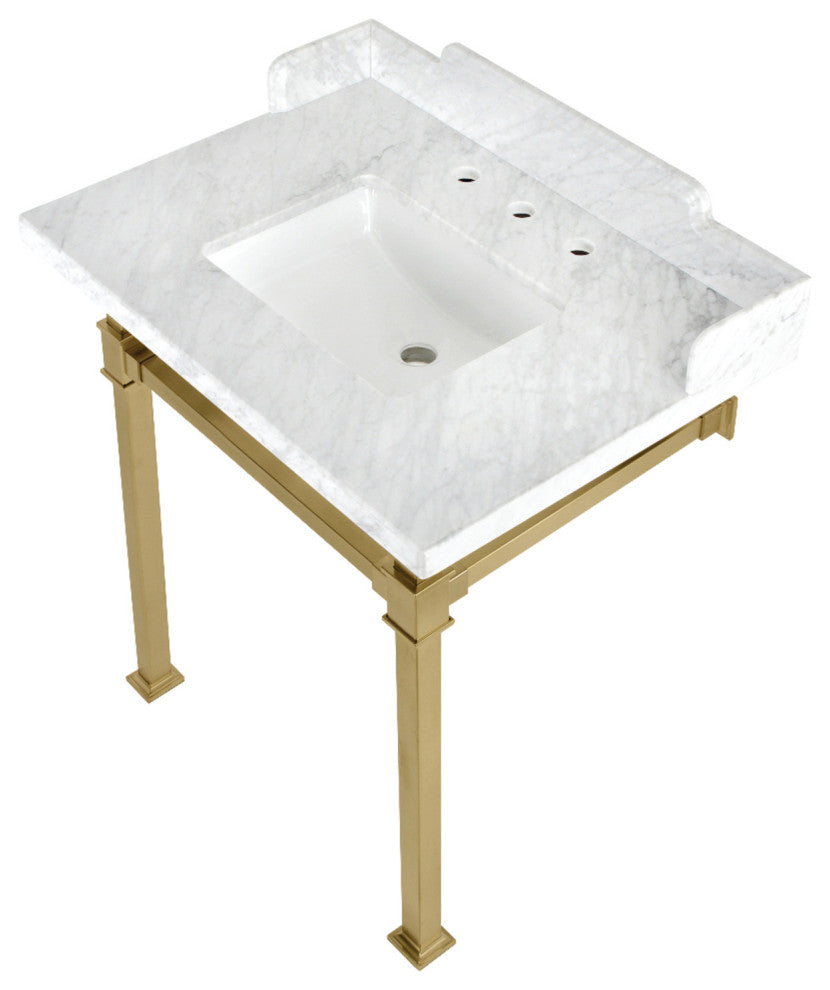 Kingston Brass LMS30MSQ7 30" Carrara Marble Console Sink, Legs