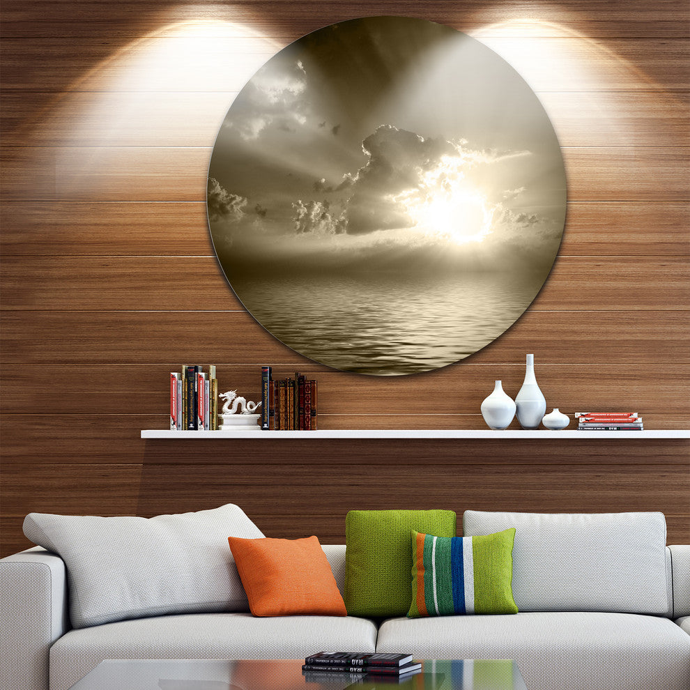 Sepia Toned Cloudy Sunrise, Landscape Disc Metal Wall Art, 23"
