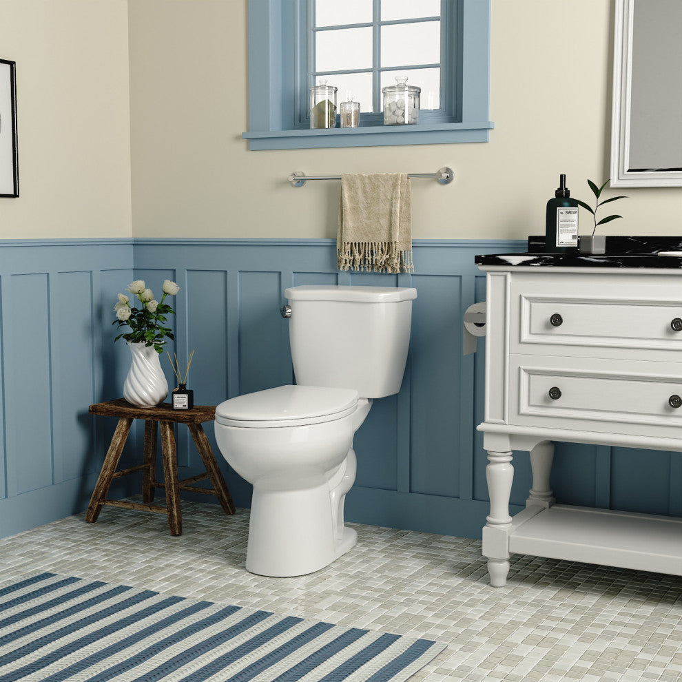 Two-Piece Elongated Toilet White ADA Comfort Height Bathroom Toilet