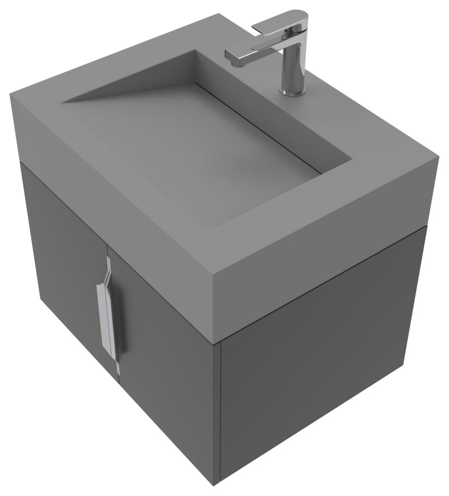 CastelloUSA Nile 24" Wall Mounted Bathroom Vanity Set, Black, Gray Top, Chrome Handles