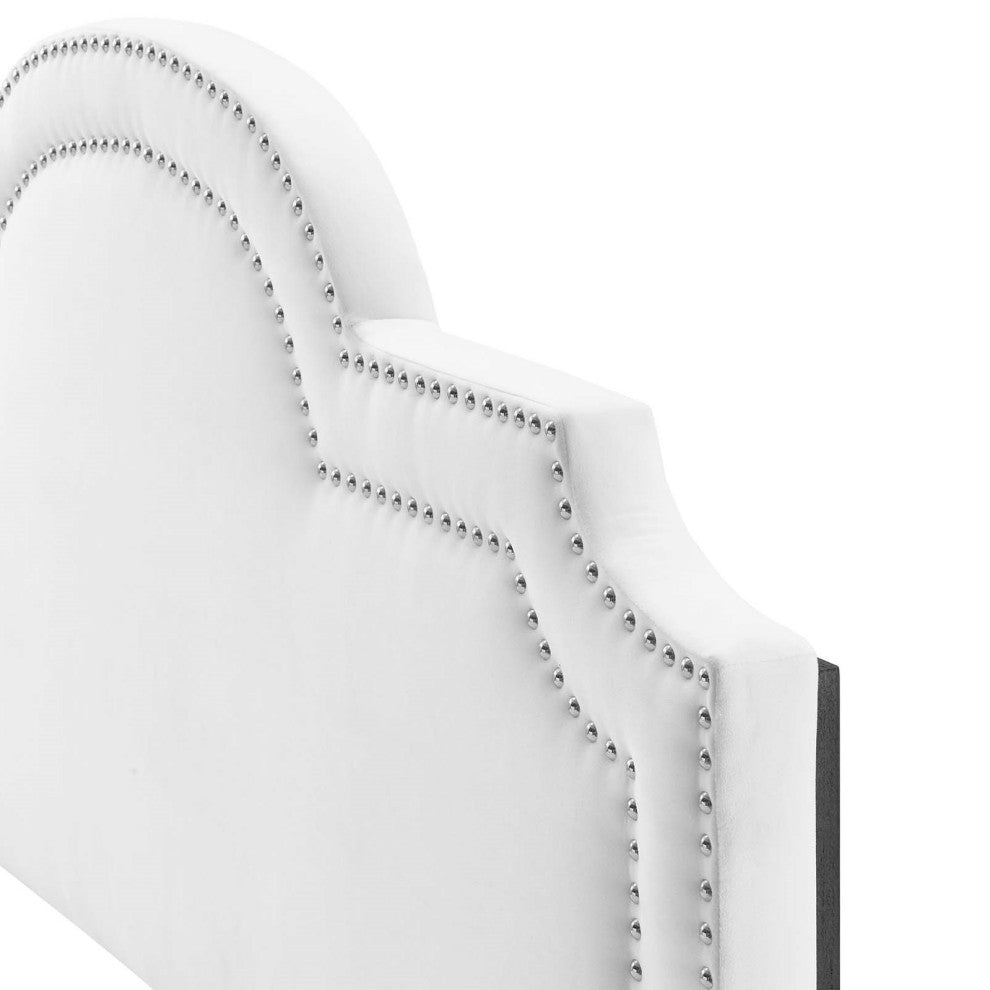 Headboard, Nailhead, King California Size, White, Velvet, Modern, Mid Century