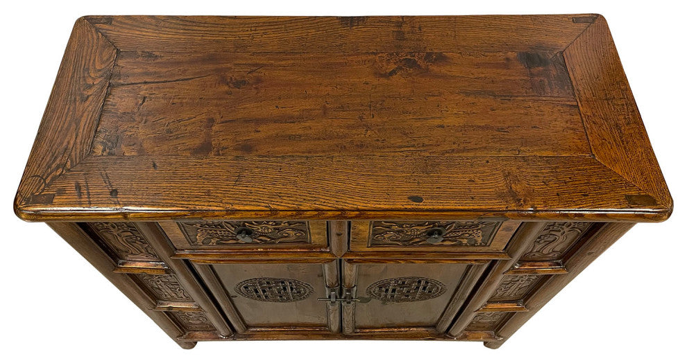 Consigned 19 Century Antique Chinese Carved Coffer/Cabinet