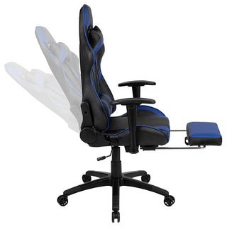 Gaming Desk and Reclining Chair Set, Headphone Hook/Monitor Stand, Blue