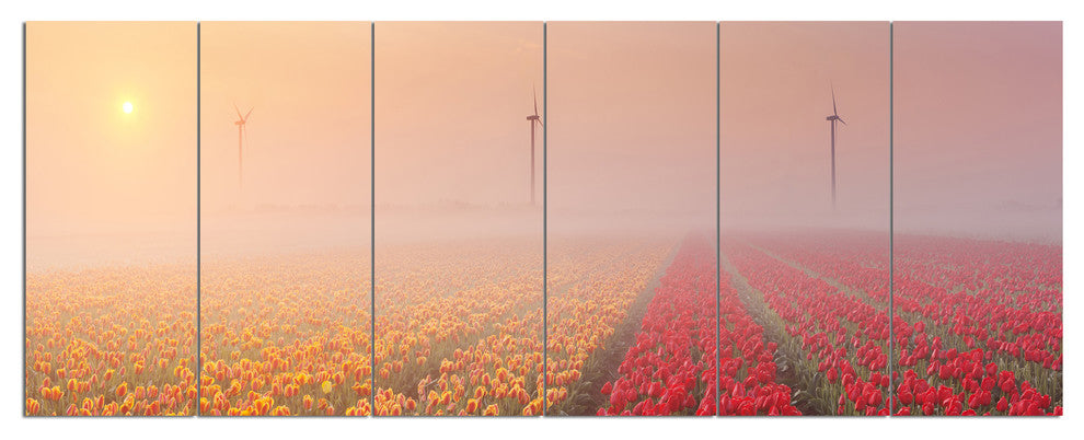 Sun over Blooming Lake Panorama, Landscape Canvas Art Print, 70"x28", 6 Panels