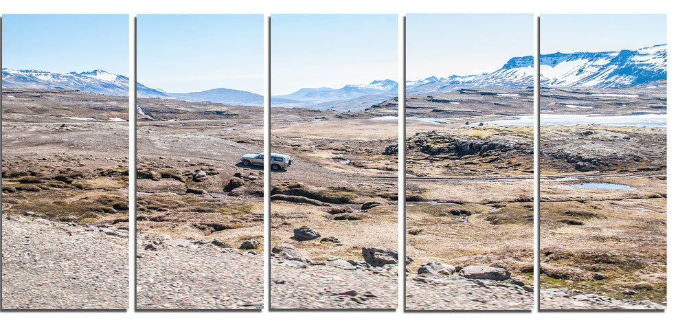 "Off-road Iceland Mountains" Landscape Wall Art Canvas Print", 5 Panels, 60"x28"