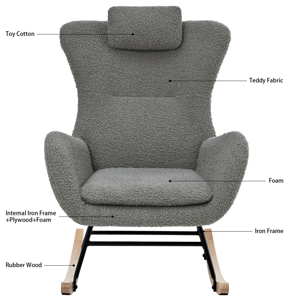 Gewnee Rocking Chair - with rubber leg and cashmere fabric, Gray
