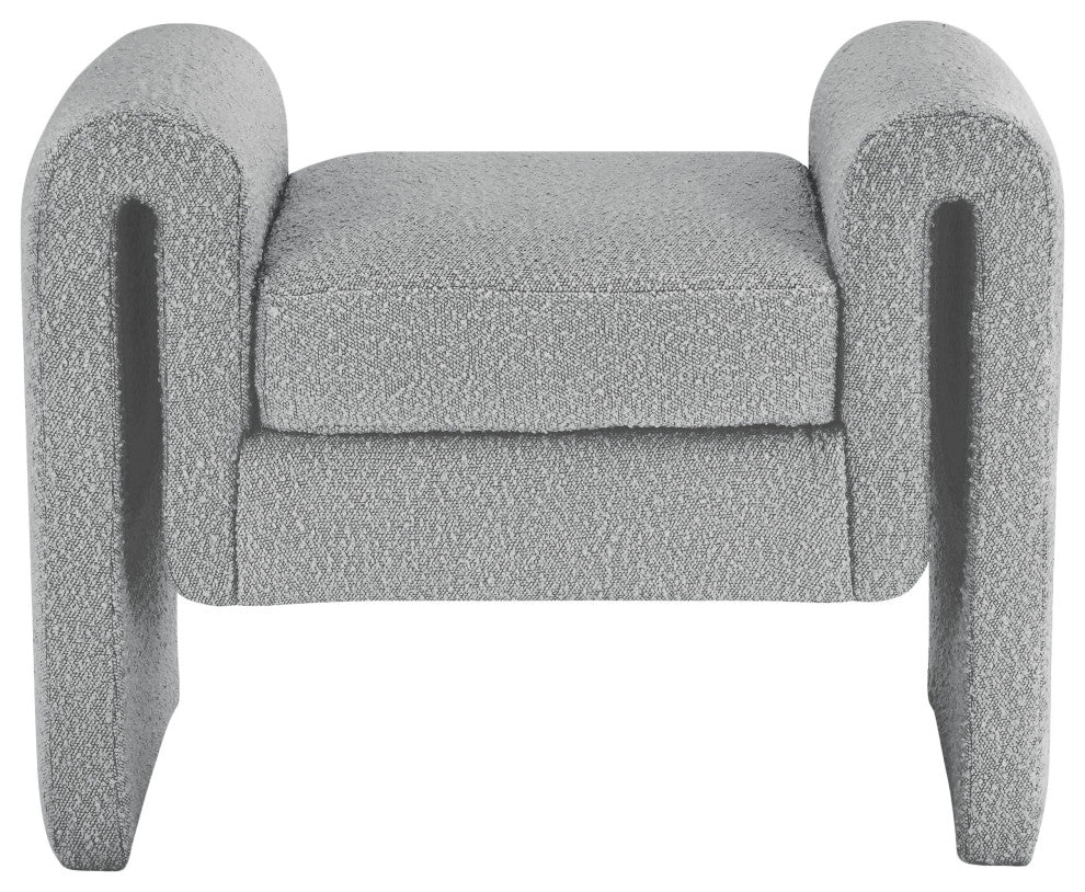 Stylus Boucle Fabric Upholstered Bench, Grey, 31.5" Wide
