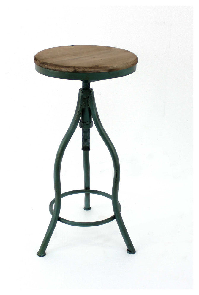 HomeRoots 19" x 18.5" x 32" Teal, Vintage, Metal Frame And Wood Top - Bar Stool