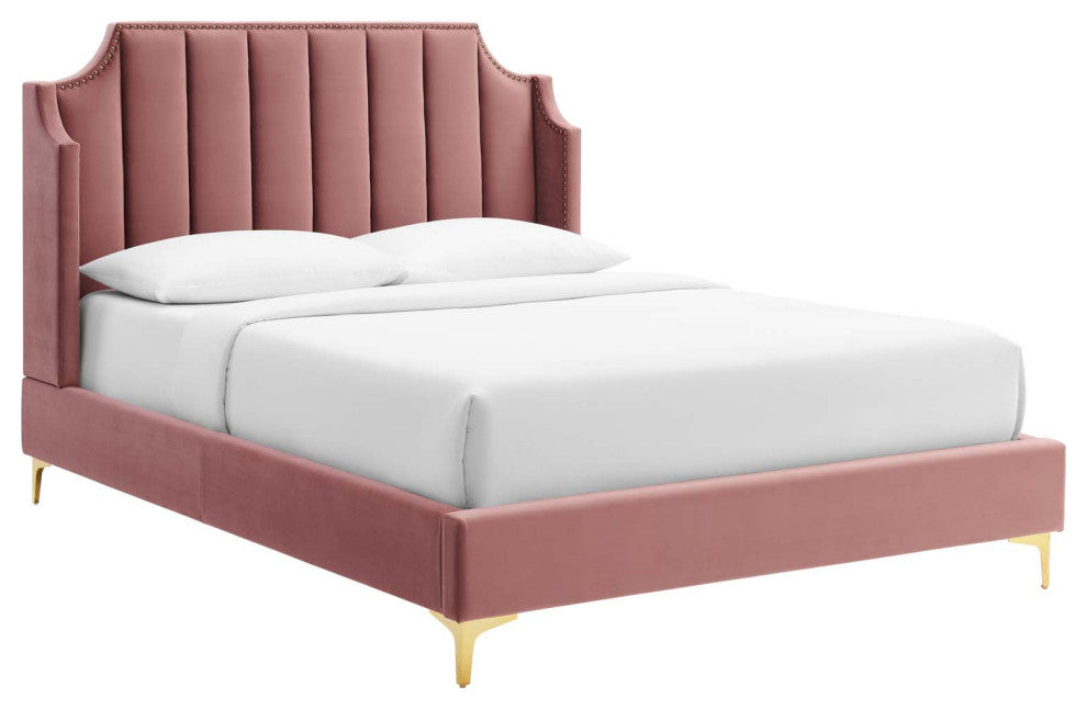 Daniella Performance Velvet Queen Platform Bed Dusty Rose
