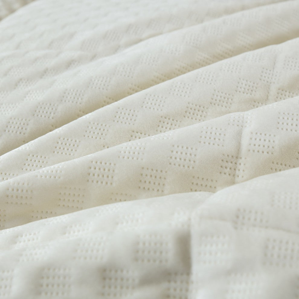 Soft Velvet Eggshell White Warm Plush 3D Pattern Comforter Set Medium Weight, Fu