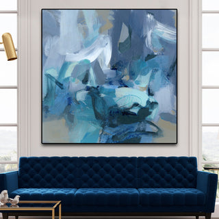 "Abstract Blues II" Oversized Framed Canvas, 45" x 45"