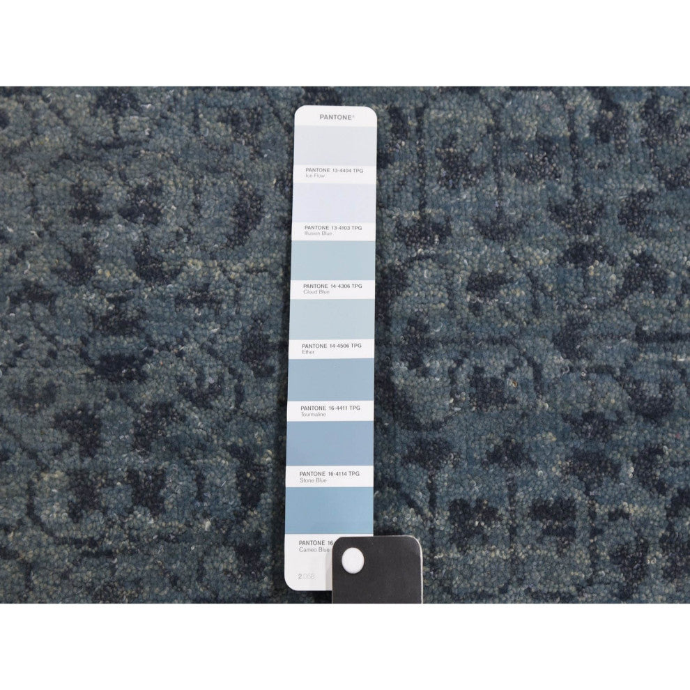 Blue Hand Knotted Modern Design Pure Wool Oversized Oriental Rug, 12'0"x15'4"