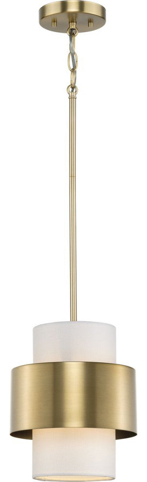 Silva Collection One-Light Brushed Bronze White Linen Shade Pendant