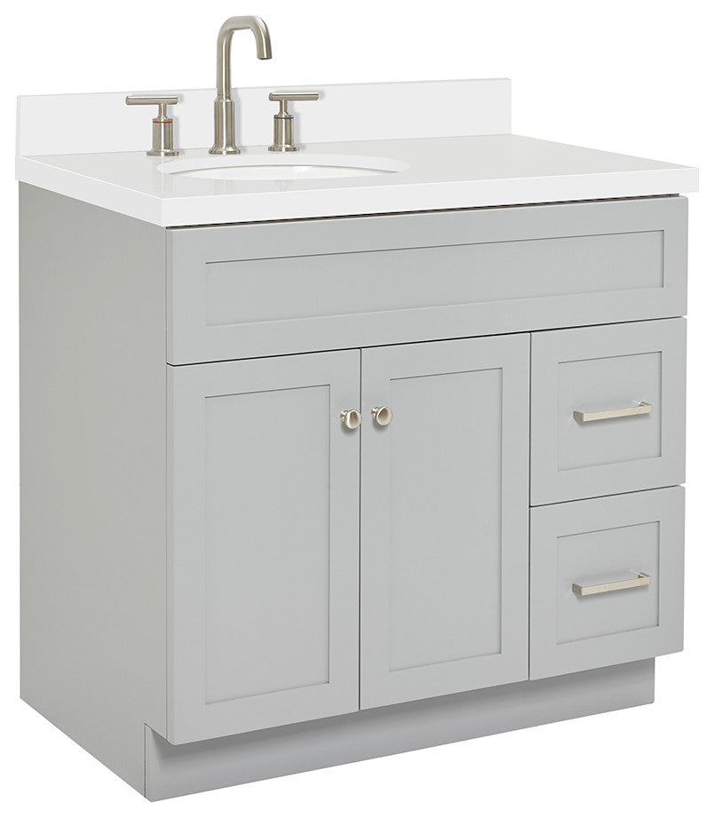 Ariel Hamlet 37" Left Oval Sink Bath Vanity White Quartz Grey