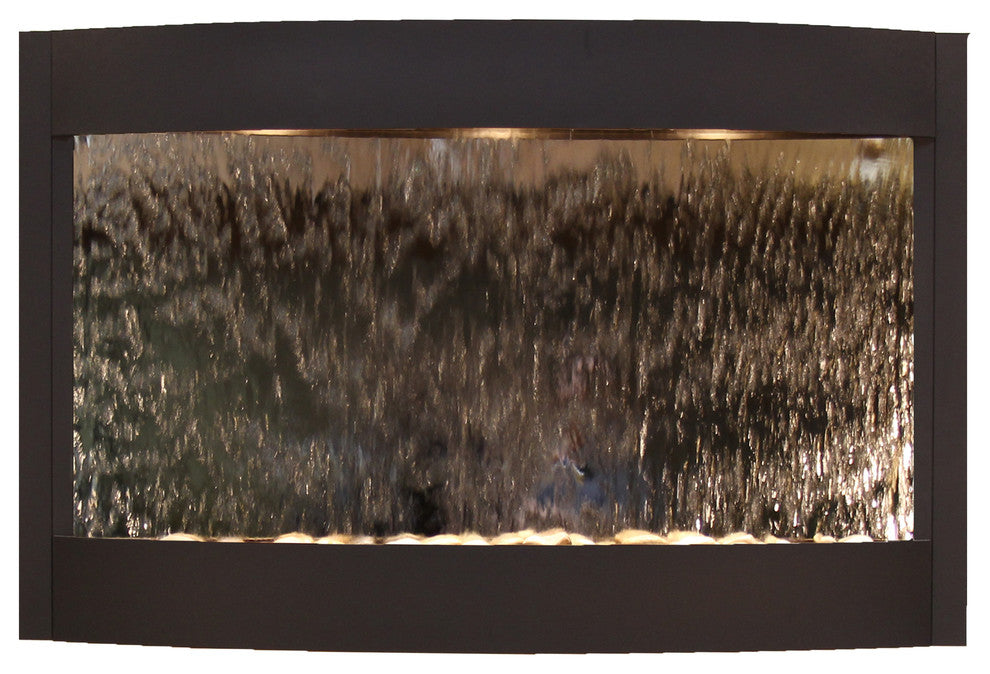 Calming Waters Wall Water Fountain, Silver Mirror, Textured Black