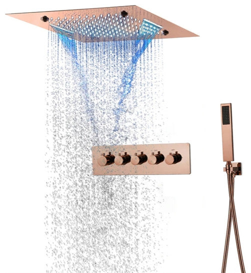 LED Musical Shower System, Hand Shower, Rose Gold A - Remote Control Light