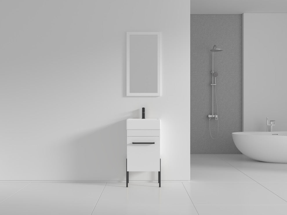 Fine Fixtures Modern Vanity Set, White, 18", Black Hardware