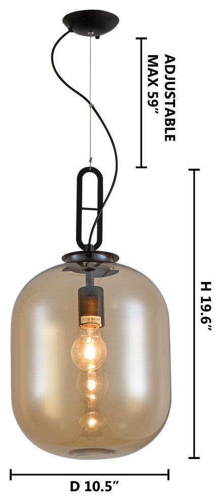 Glass Single Pendant Light With Matte Black Frame, Cognac