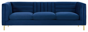 Channel Tufted Sofa, Velvet Couch, Navy Blue