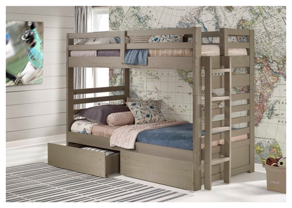 My Bed Now Everest Twin-over-Twin 2-Drawer Wood Bunk Bed with Ladder in Brown