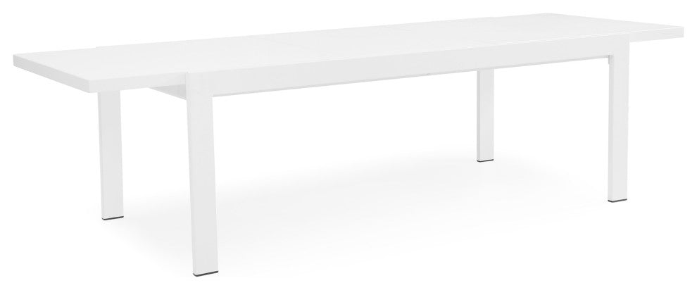 Loma Outdoor Extension Dining Table With Powder Coated Aluminum Frame, White