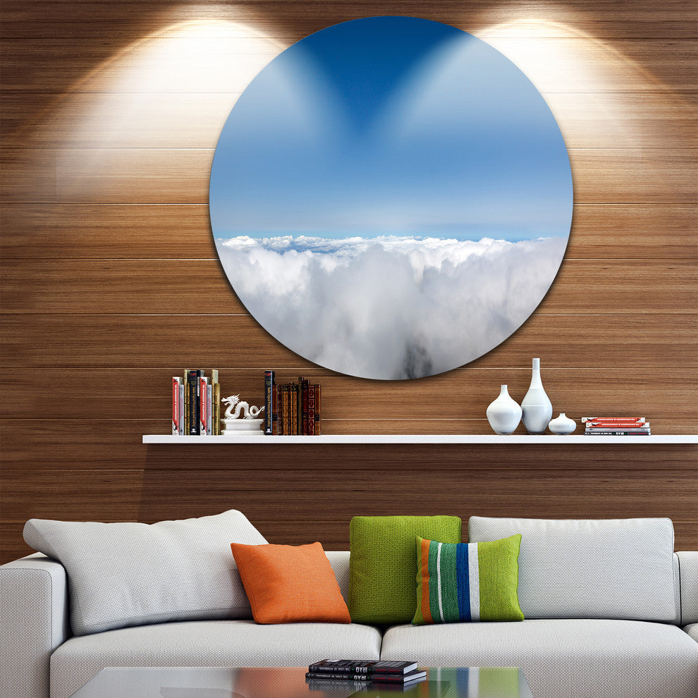 Aerial View Of Sky Over Clouds, Landscape Round Metal Wall Art, 11"