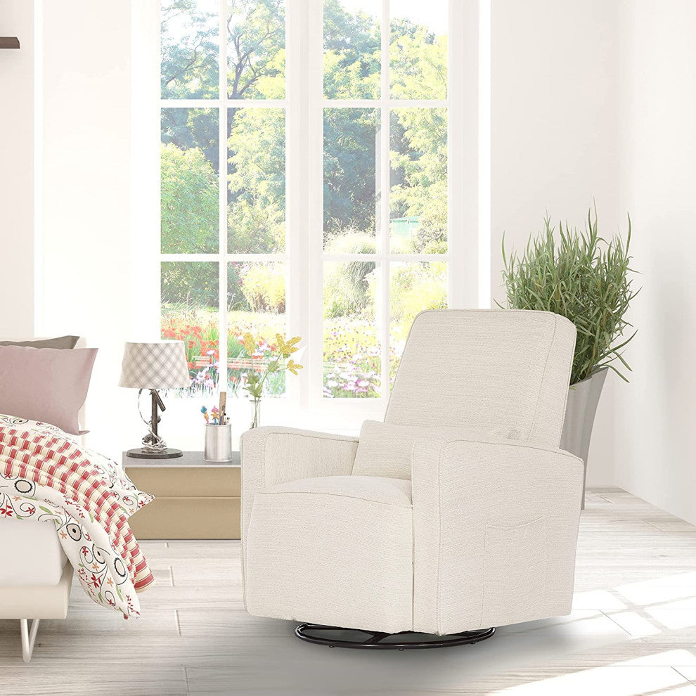Modern Nursery Swivel Glider Recliner, Padded Seat, High Back, and Lumbar Pillow, Thunder