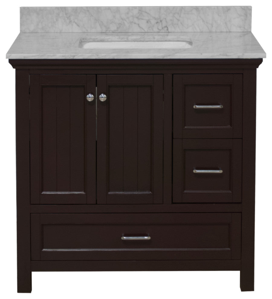 Paige 36" Bathroom Vanity, Chocolate, Carrara Marble