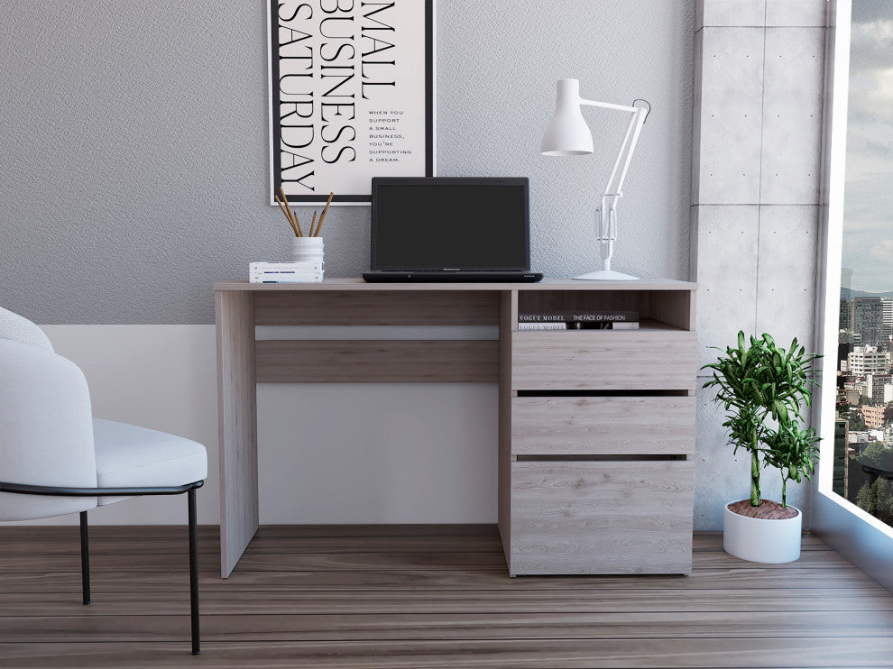 Kenai 3 Drawers Computer Desk, Light Gray