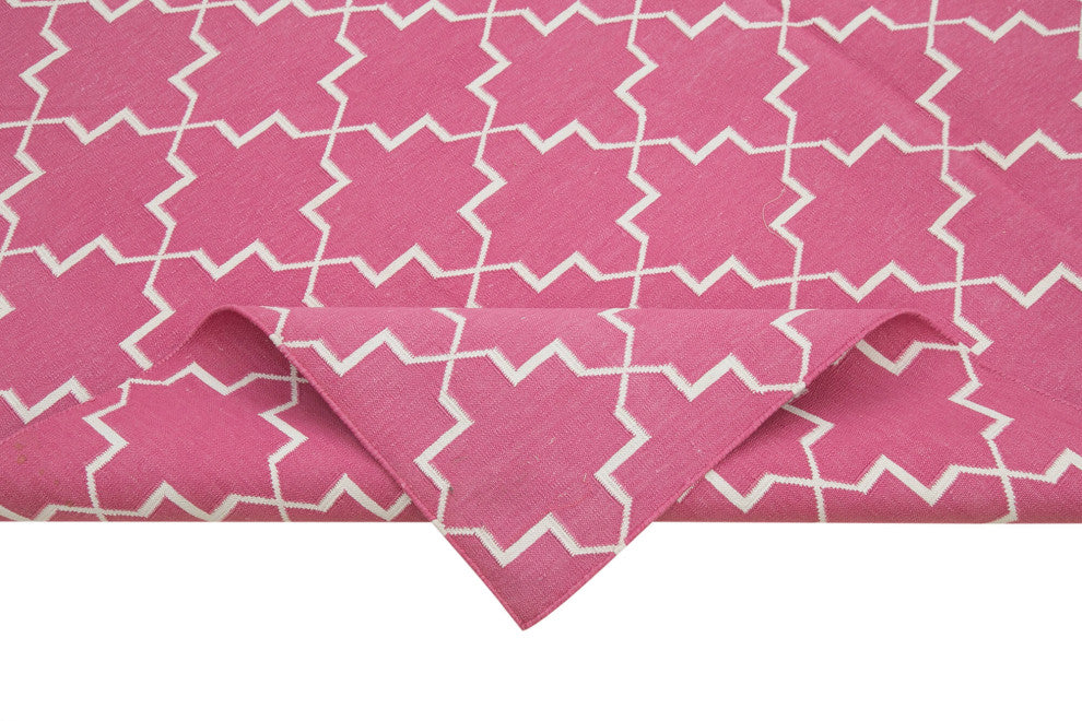 Rug N Carpet - Handmade Wool 6' 1'' x 8' 11'' Geometric Dhurrie Kilim Rug