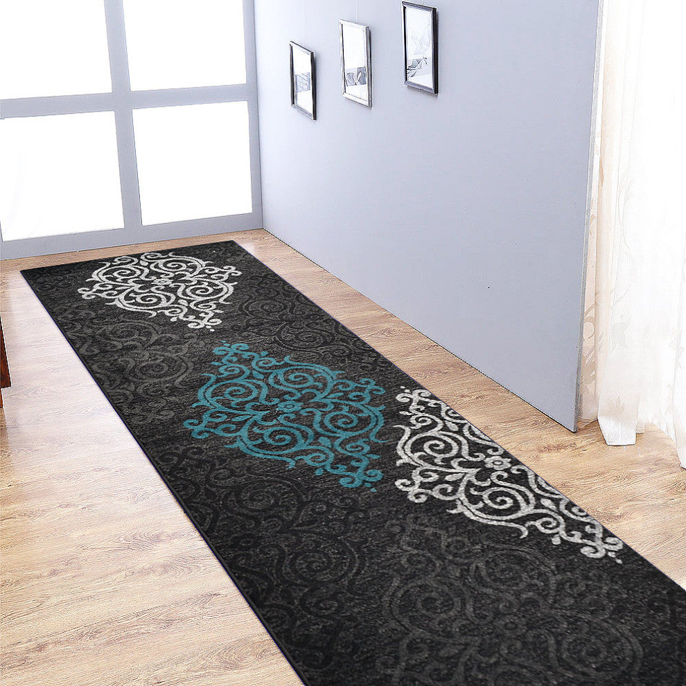 MACHINE MADE HEATSET POLYPROPYLENE AREA RUGS -Silver Blue,Contemporary Design, [Runner] 3'2''x10'