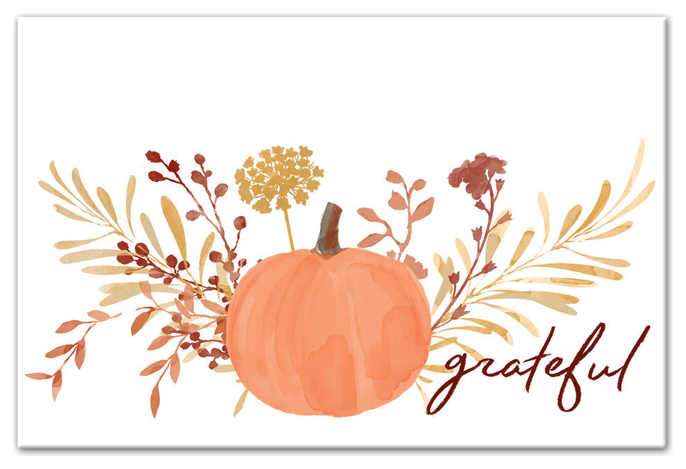 Grateful Watercolor Pumpkin Print on Canvas