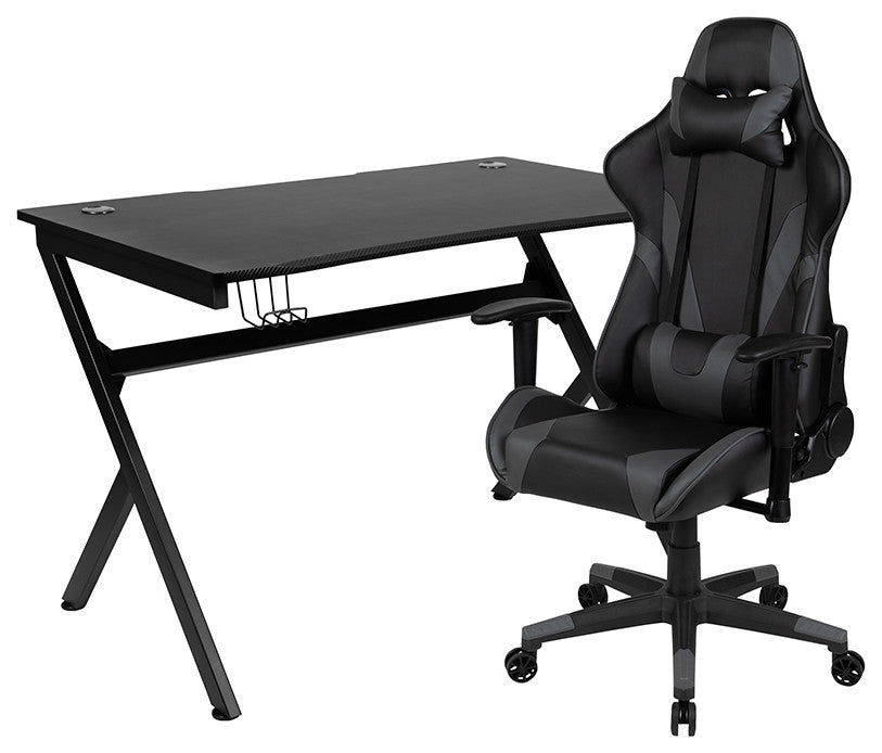 Gaming Desk & Reclining Chair Set w/Cup Holder,Hook & 2 Wire Management Holes, G
