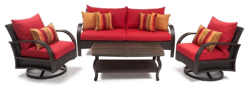 Barcelo 4 Piece Aluminum Outdoor Patio Motion Club and Sofa Set, Sunset Red