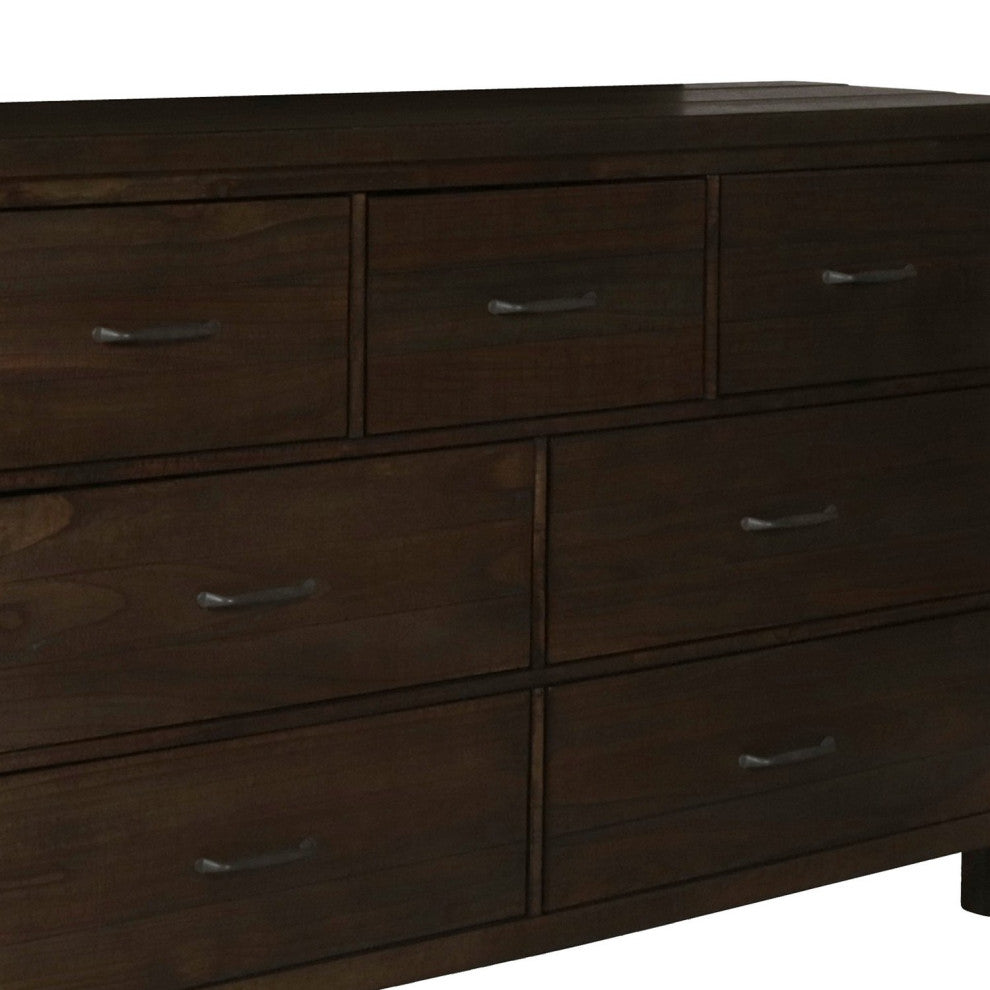 Benzara BM218217 Plank Style 7 Drawer Dresser With Wood Grain, Walnut Brown