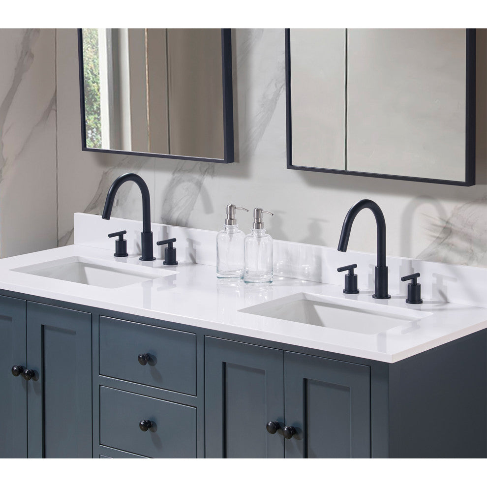 Andalo Engineered Stone Vanity Top, Snow White With White Sink, Double, 61"