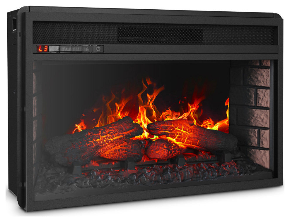 26" Electric Insert Fireplace Heater Timer Flame with Remote, Black