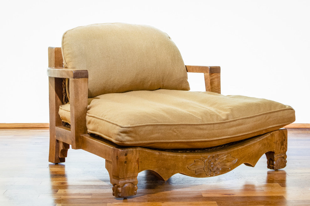 Raja Royal Meditation Chair, Natural Finish With Olive Cushion