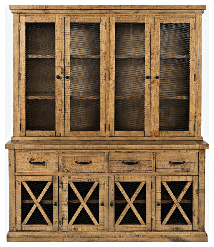 Telluride Rustic Distressed Pine Sideboard Buffet Hutch with LED Lights