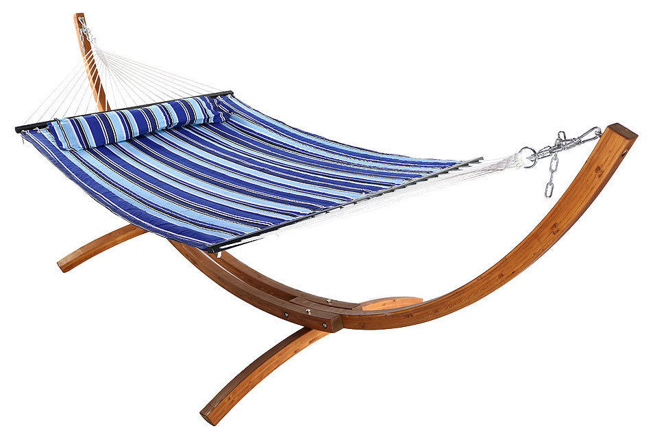 Sunnydaze Quilted 2-Person Hammock With 12' Wood Stand, Catalina Beach