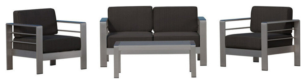 GDF Studio 4-Piece Crested Bay Outdoor Aluminum Loveseat Chat Set