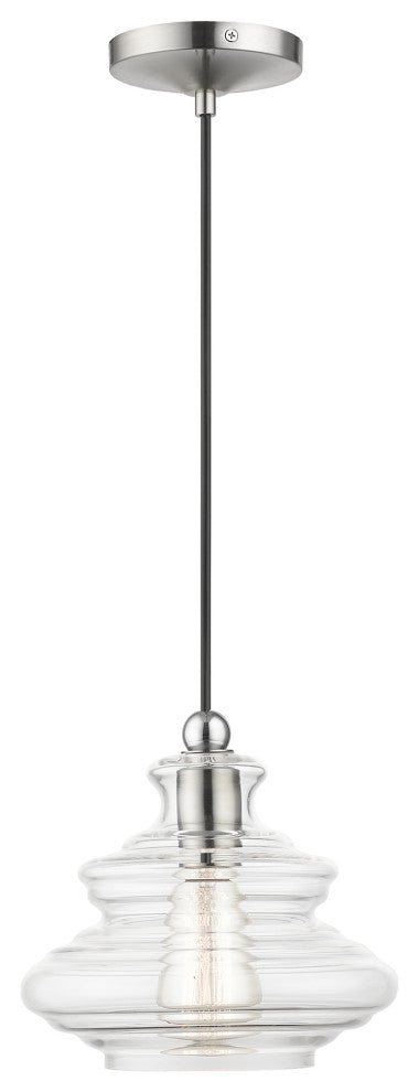 1 Light Brushed Nickel Pendant, Chrome Finish Accents