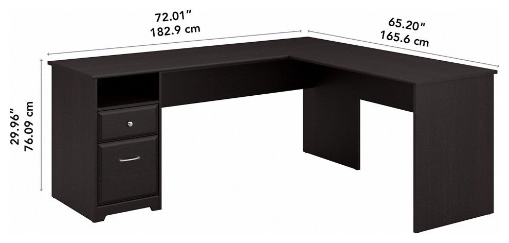 Cabot L Shaped Computer Desk With Drawers, Espresso Oak