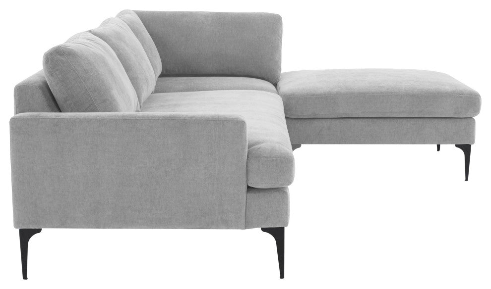Serena Gray Velvet Right Arm Facing Chaise Sectional With Black Legs