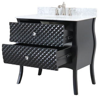 35.4" Single Sink Vanity, Wood, Black, White Marble Top