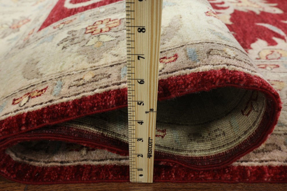 Peshawar Oriental Chobi Oushak Red Hand-Knotted Wool Rug, 6'x10'