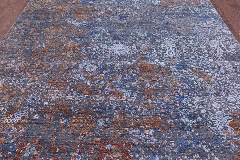 7' 11" X 10' 3" Modern Handmade Wool and Silk Rug Q8711