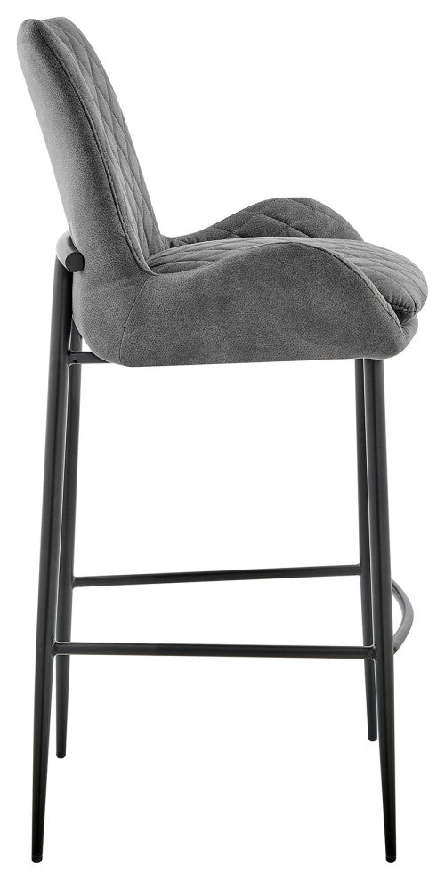 Panama Bar Stool, Charcoal Fabric and Black Finish, 30"