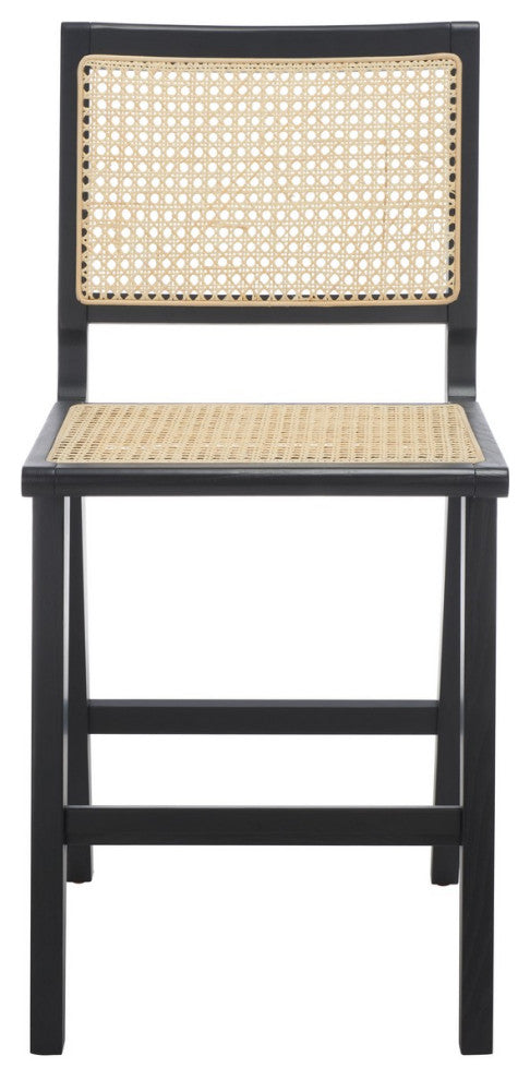 Safavieh Couture Hattie French Cane Counter Stool, Black/Natural