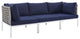 Harmony Sunbrella Basket Weave Outdoor Patio Aluminum Sofa, Tan Navy